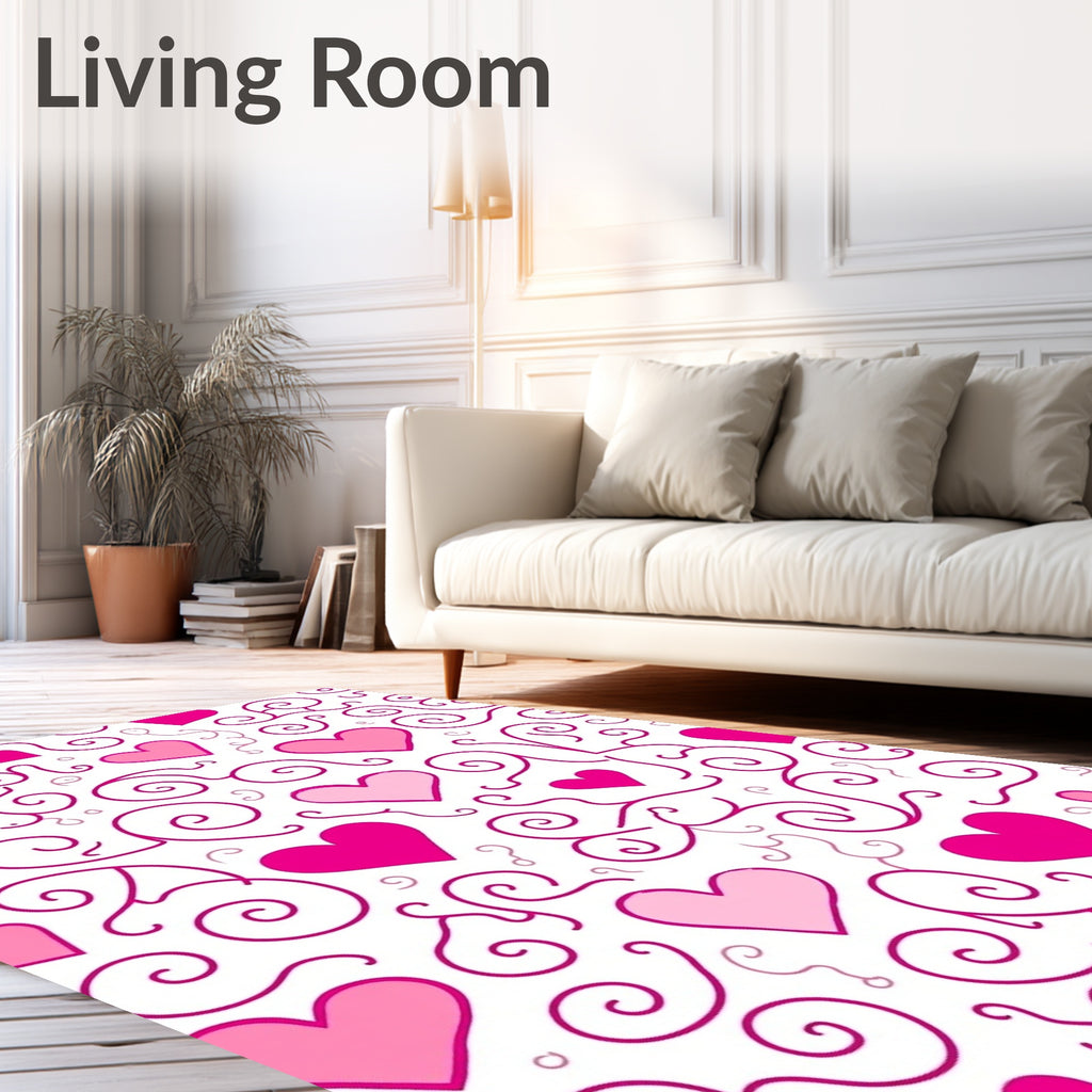 Pink Hearts Swirls Rug