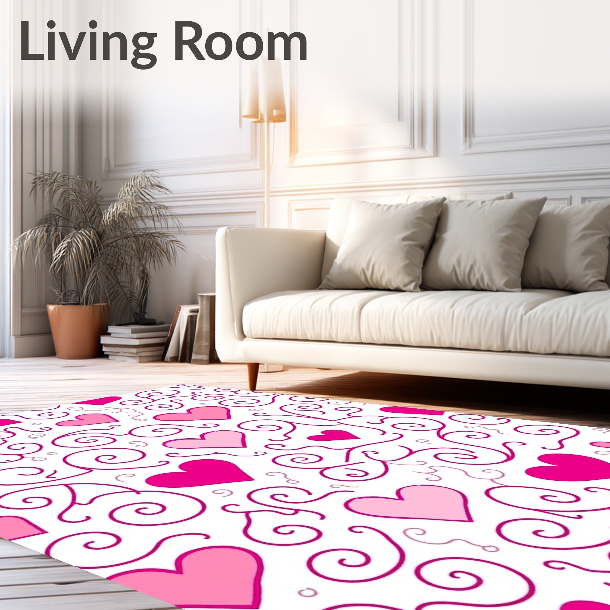 Pink Hearts Swirls Rug