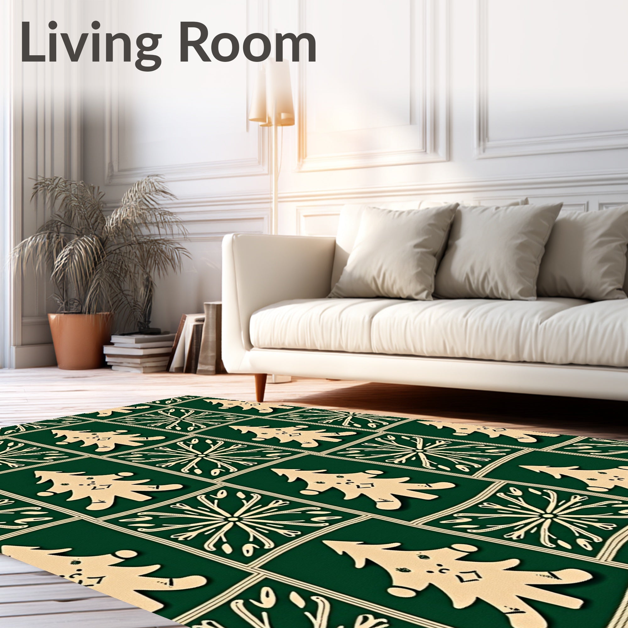Green Forest Christmas Tree Snowflakes Rug