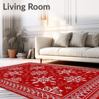 Crimson white snowflake mandala border Rug