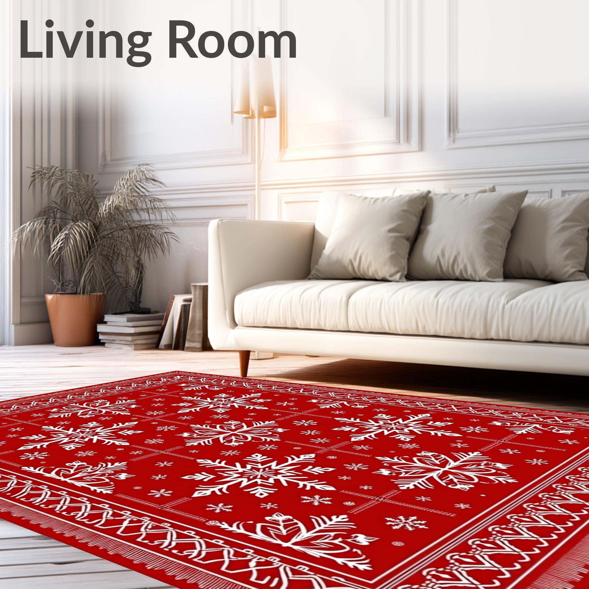 Crimson white snowflake mandala border Rug