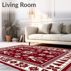 Crimson White Folk Art Children Snowflakes Rug