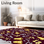 Golden Bells Musical Notes Burgundy Rug