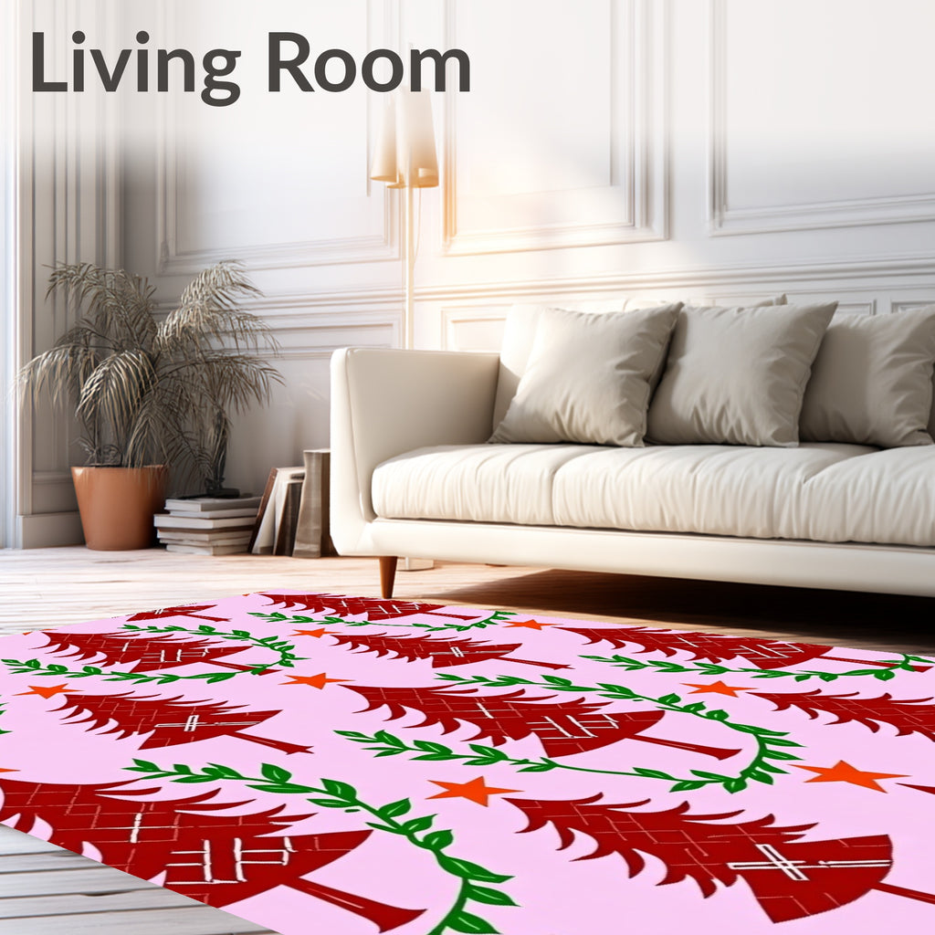 Red Christmas Trees Orange Star Garland Rug