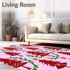 Red Christmas Trees Orange Star Garland Rug