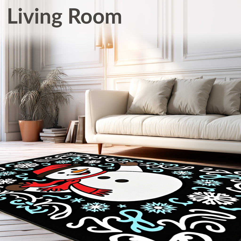 Happy Snowman Winter Snowflake Border Rug