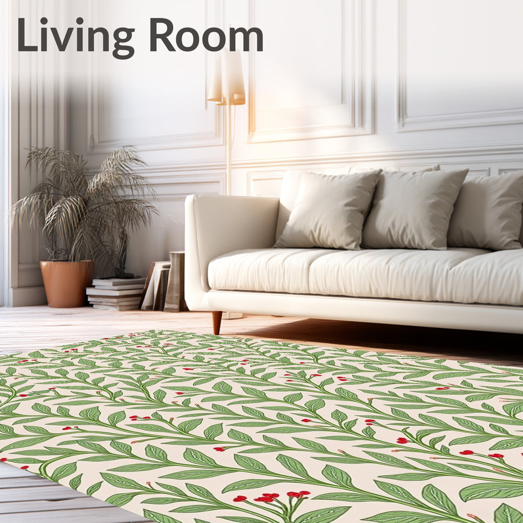 Green Leaf Red Berry Vine Rug