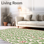 Green Leaf Red Berry Vine Rug