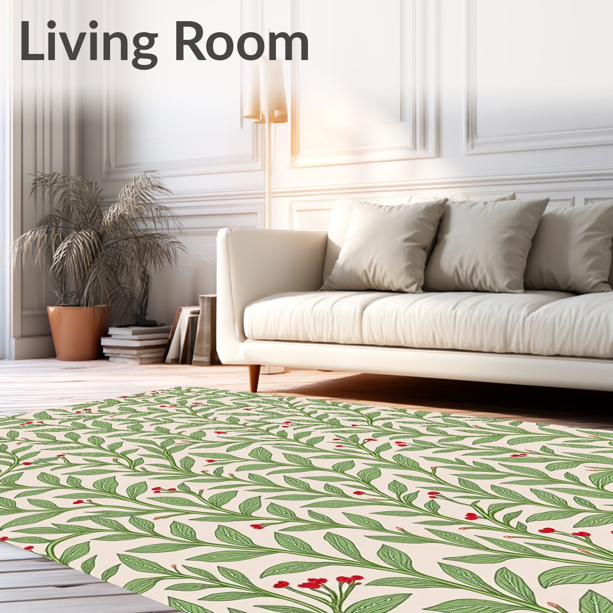 Green Leaf Red Berry Vine Rug