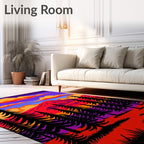Vibrant Forest Mountain Sunset Landscape Rug