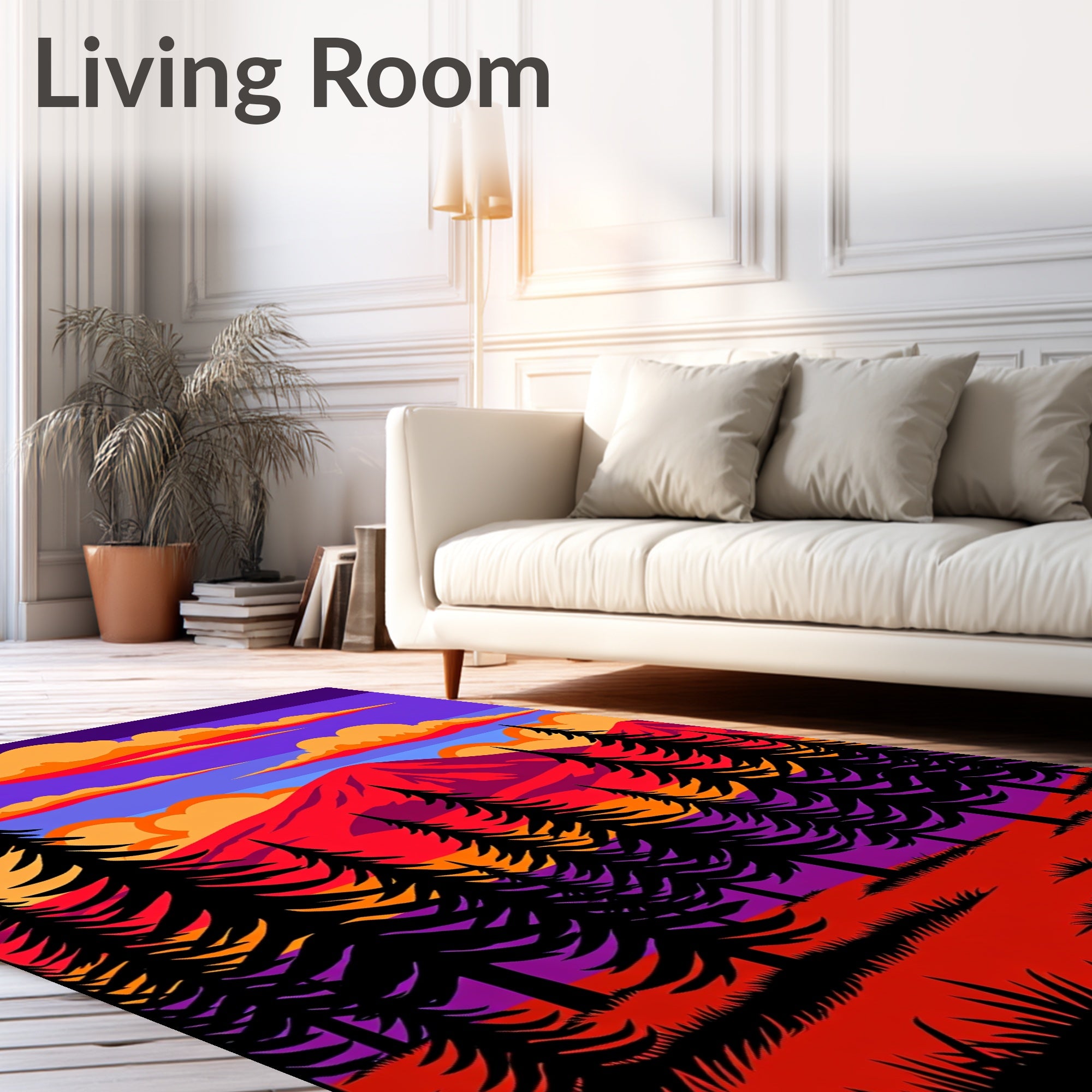 Vibrant Forest Mountain Sunset Landscape Rug