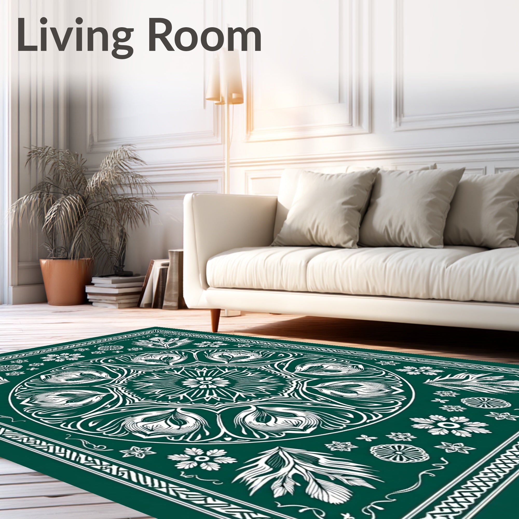 Emerald Floral Medallion Frame Rug
