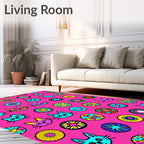 Pink Retro Cat Medallion Collage Rug
