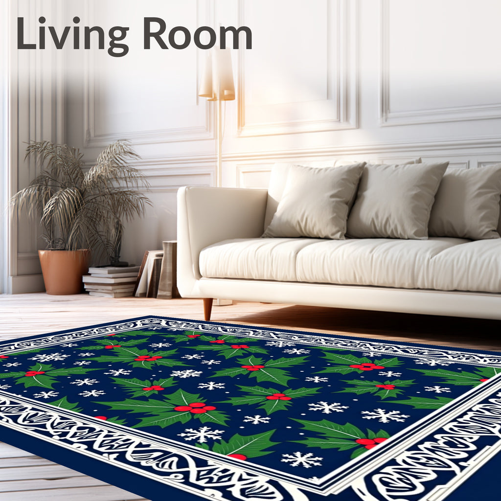 Christmas Holly Snowflakes Border Rug