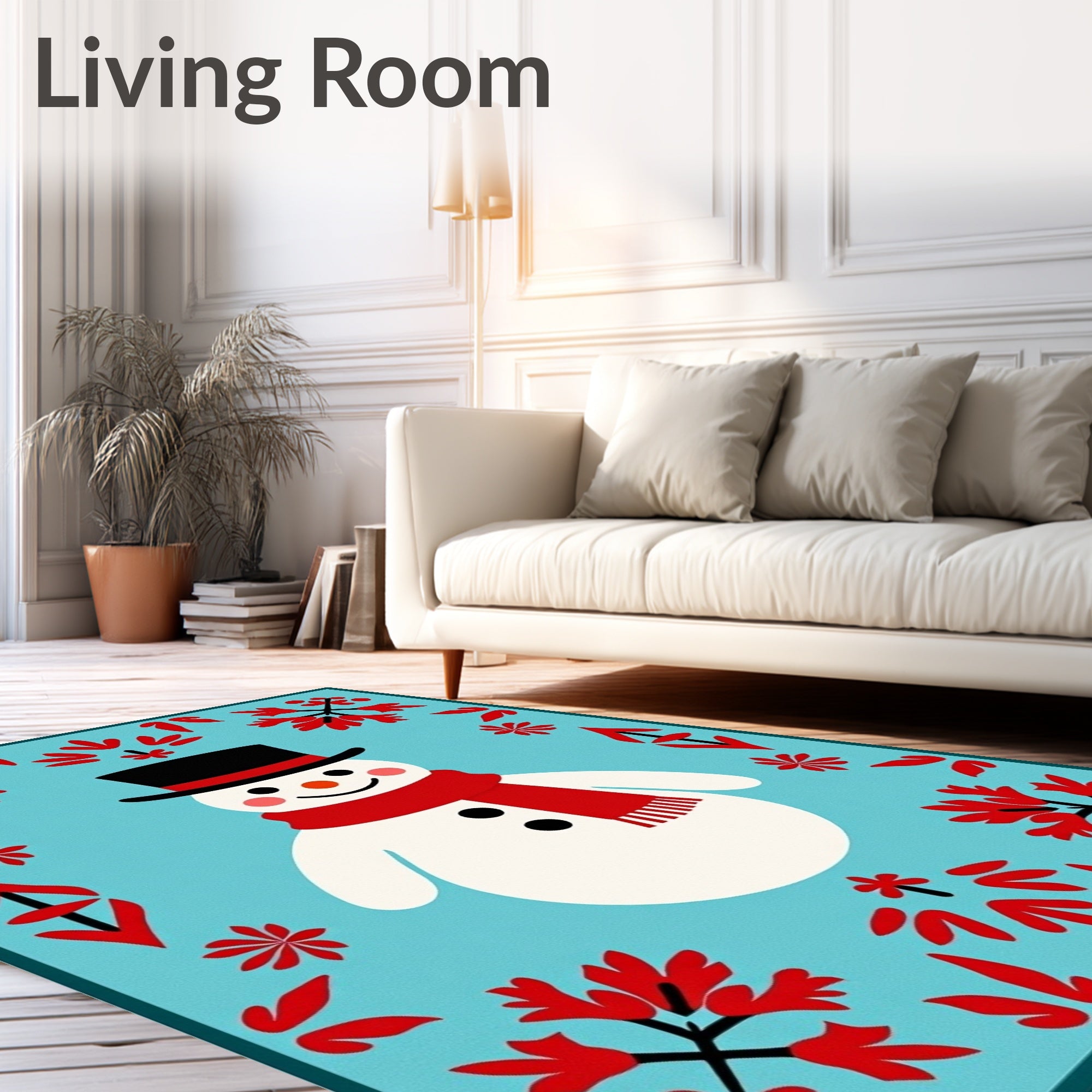 Bold Red Snowman Floral Border Rug
