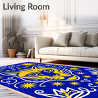 Bold Yellow Cat Cosmic Blue Rug