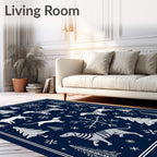 Winter Dogs Snowflakes Forest Scene Rug