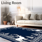Deep Blue White Stag Forest Border Rug