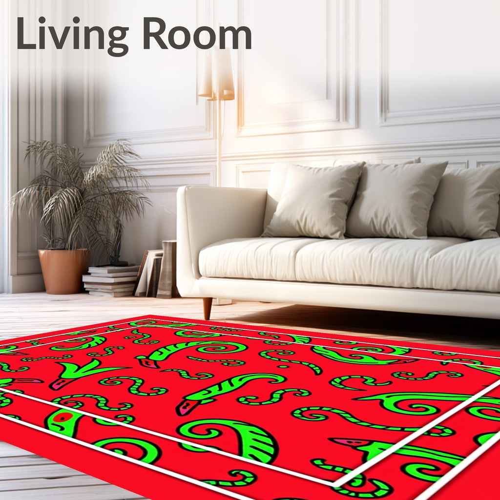 Lively Red Green Swirls Rug