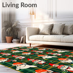 Whimsical Christmas Characters Plaid Background Rug