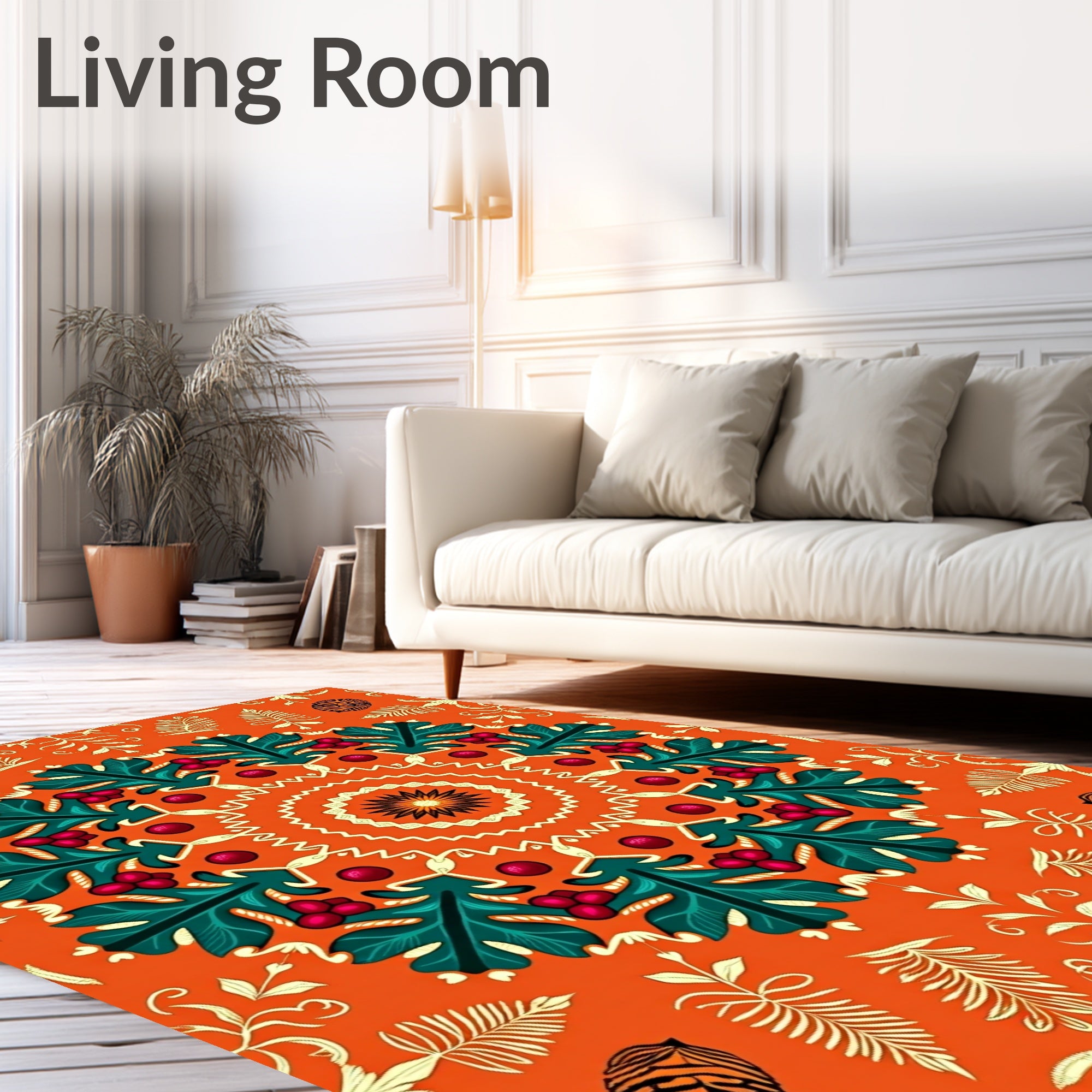 Vibrant Orange Holly Berry Medallion Rug