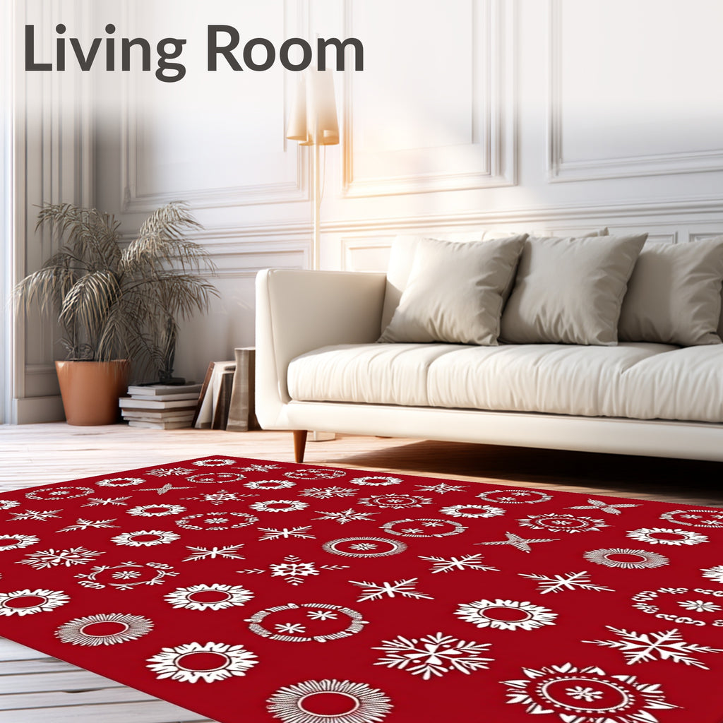 White Snowflake Medallion Collection Red Rug