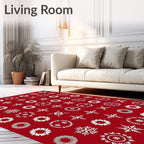 White Snowflake Medallion Collection Red Rug