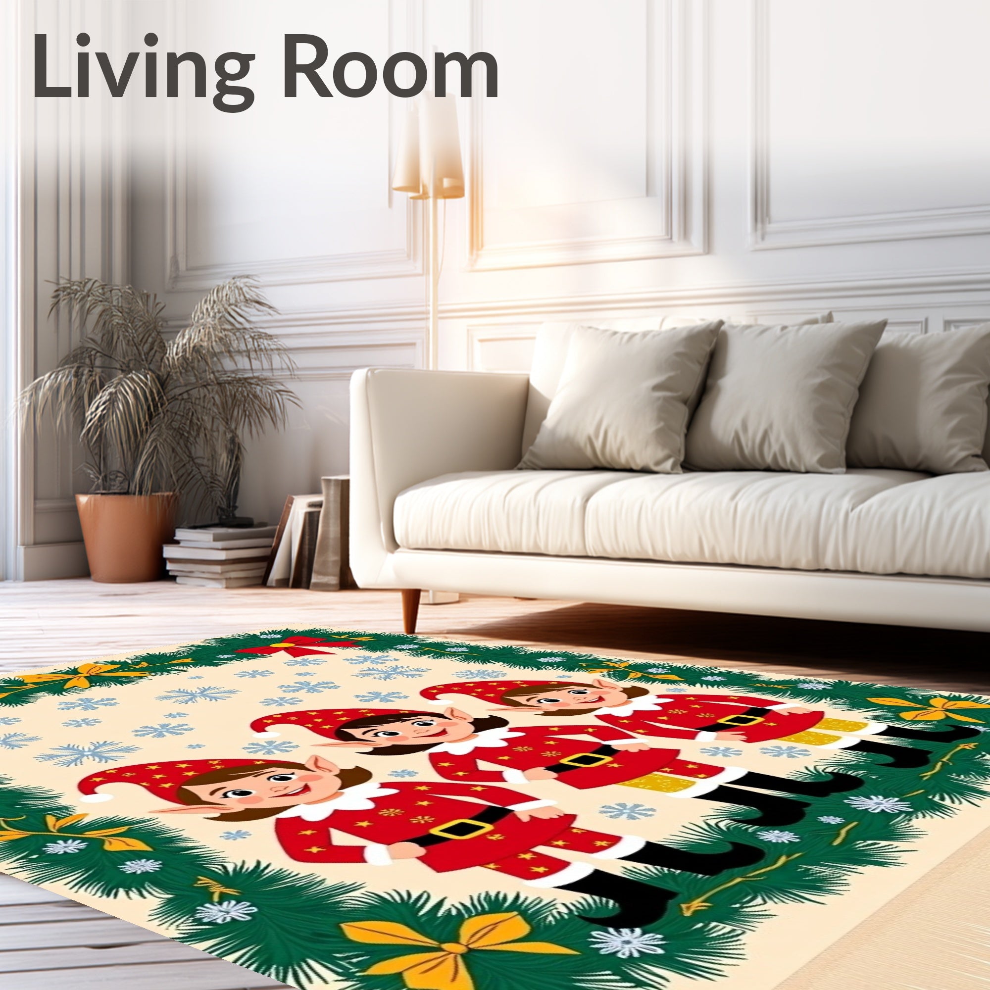 Festive Red Elves Snowfall Garland Rug