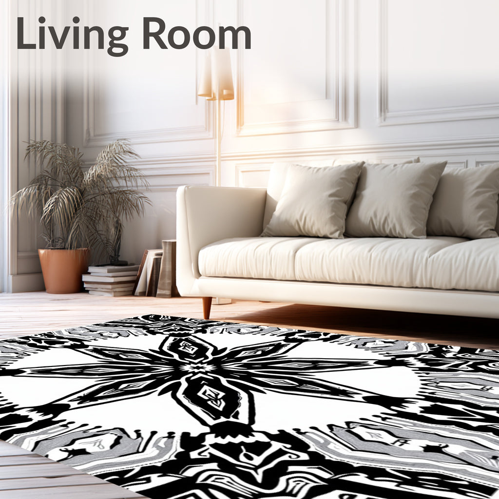 Monochromatic Radial Starburst Mandala Rug