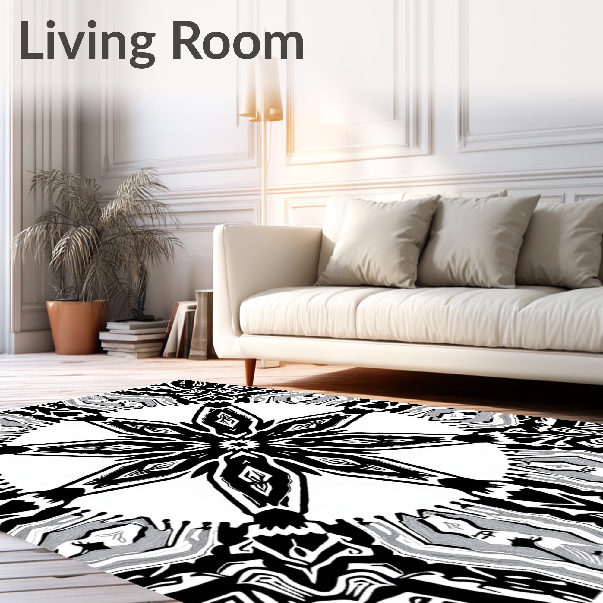 Monochromatic Radial Starburst Mandala Rug