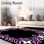 Pink White Floral Scrollwork Border Rug