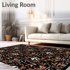 Creepy Black Orange Skeleton Horror Rug