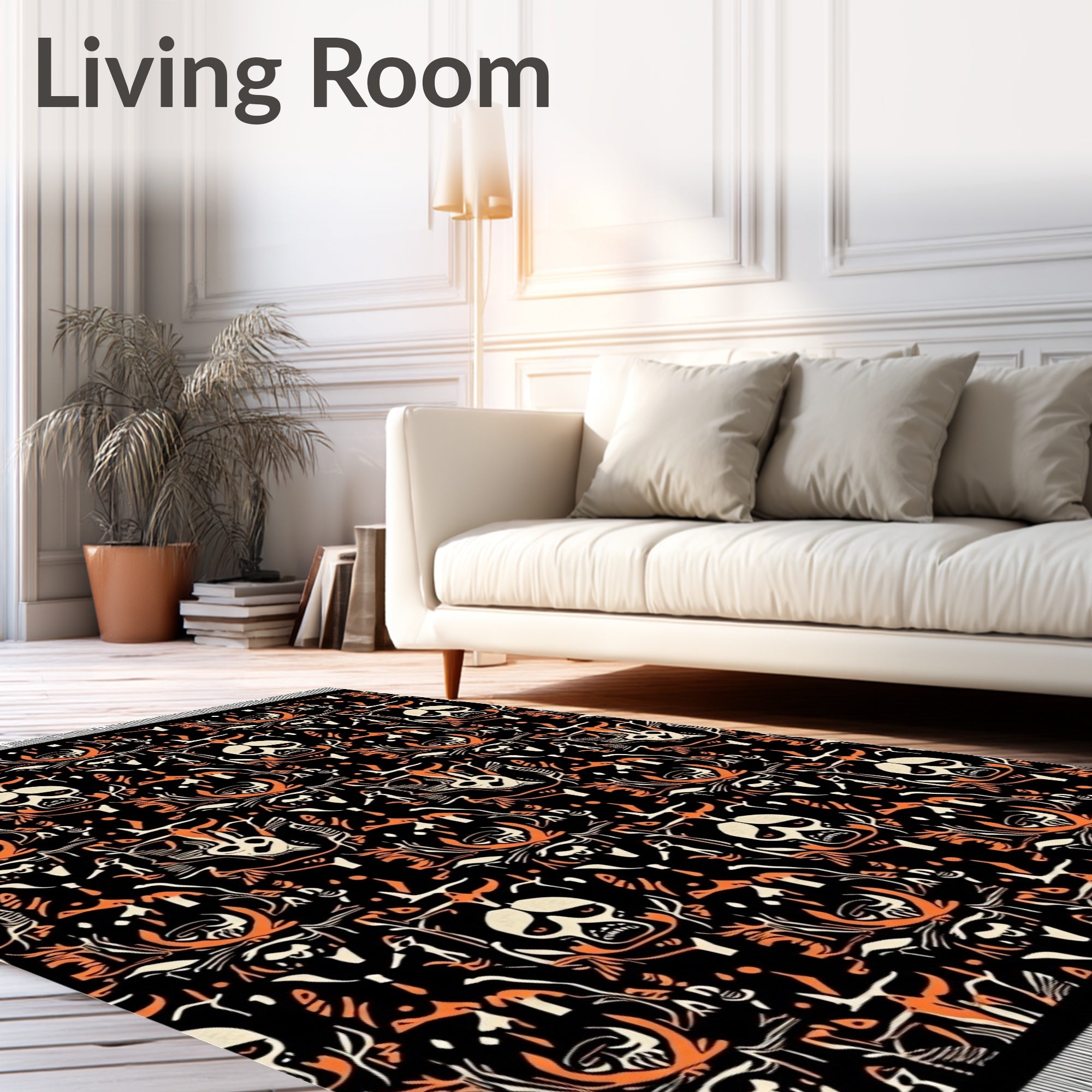 Creepy Black Orange Skeleton Horror Rug