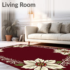 Crimson Poinsettia Floral Border Rug