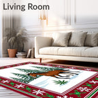 Brown Horse Winter Forest Snowflakes Border Rug