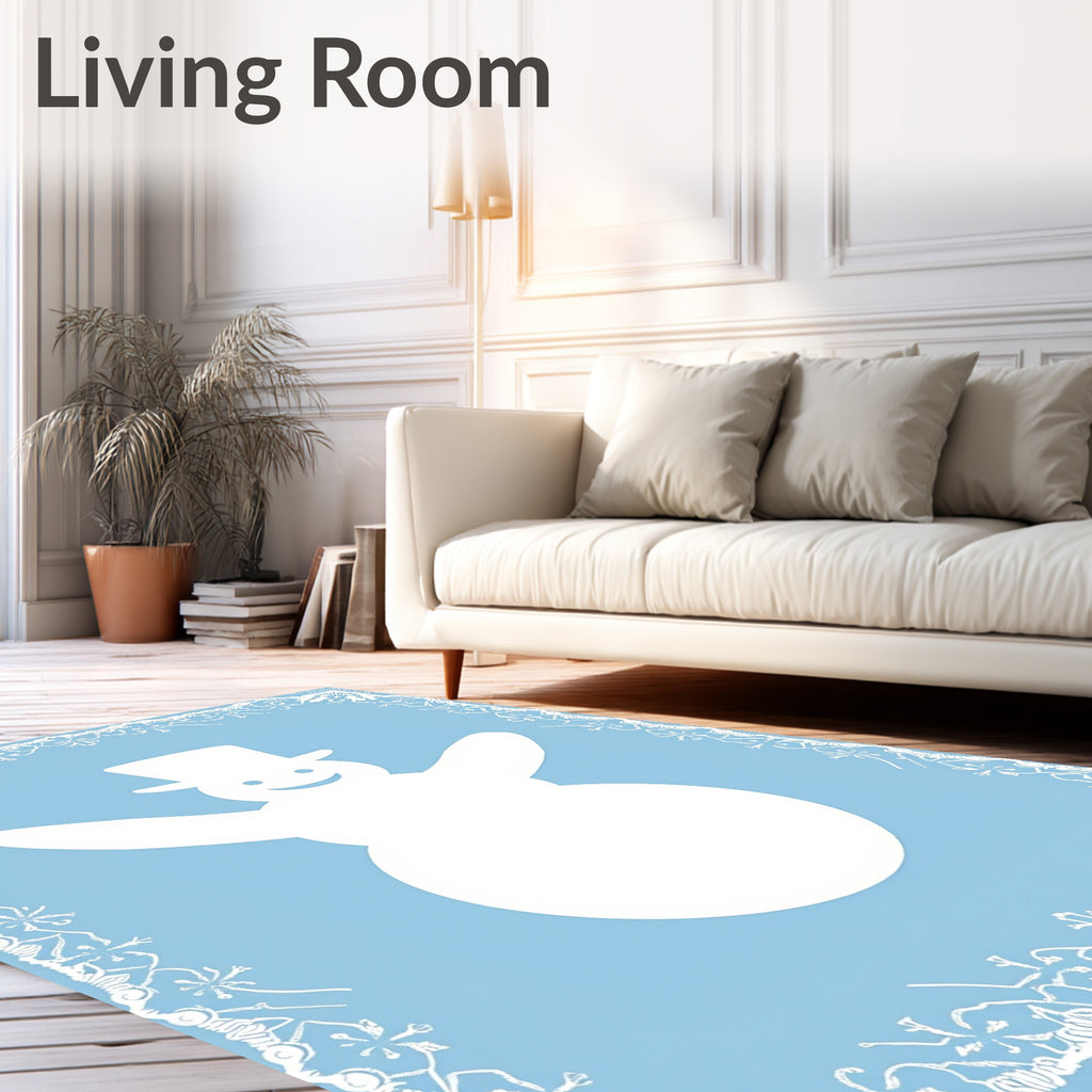 White Snowman Blue Lace Border Rug