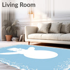White Snowman Blue Lace Border Rug
