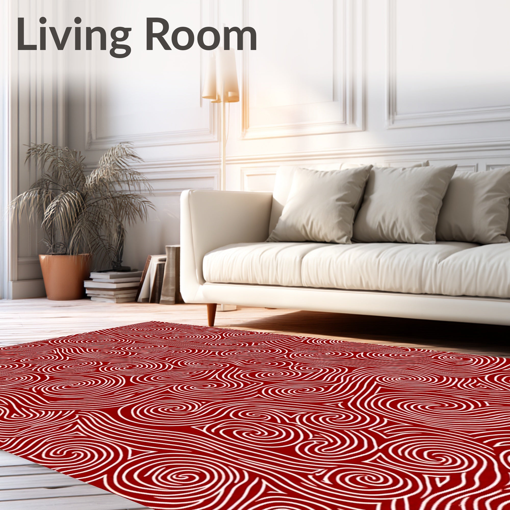 Crimson Swirl Abstract Curves Rug