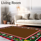 Red Black Plaid Festive Floral Border Rug