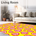 Yellow Red Swirl Spots Rug