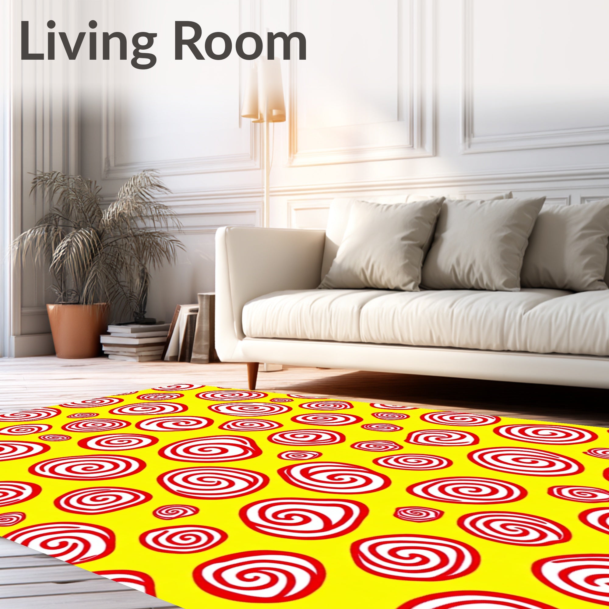 Yellow Red Swirl Spots Rug