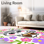 Cute Gray Wolf Holding Acorns Floral Wreath Rug