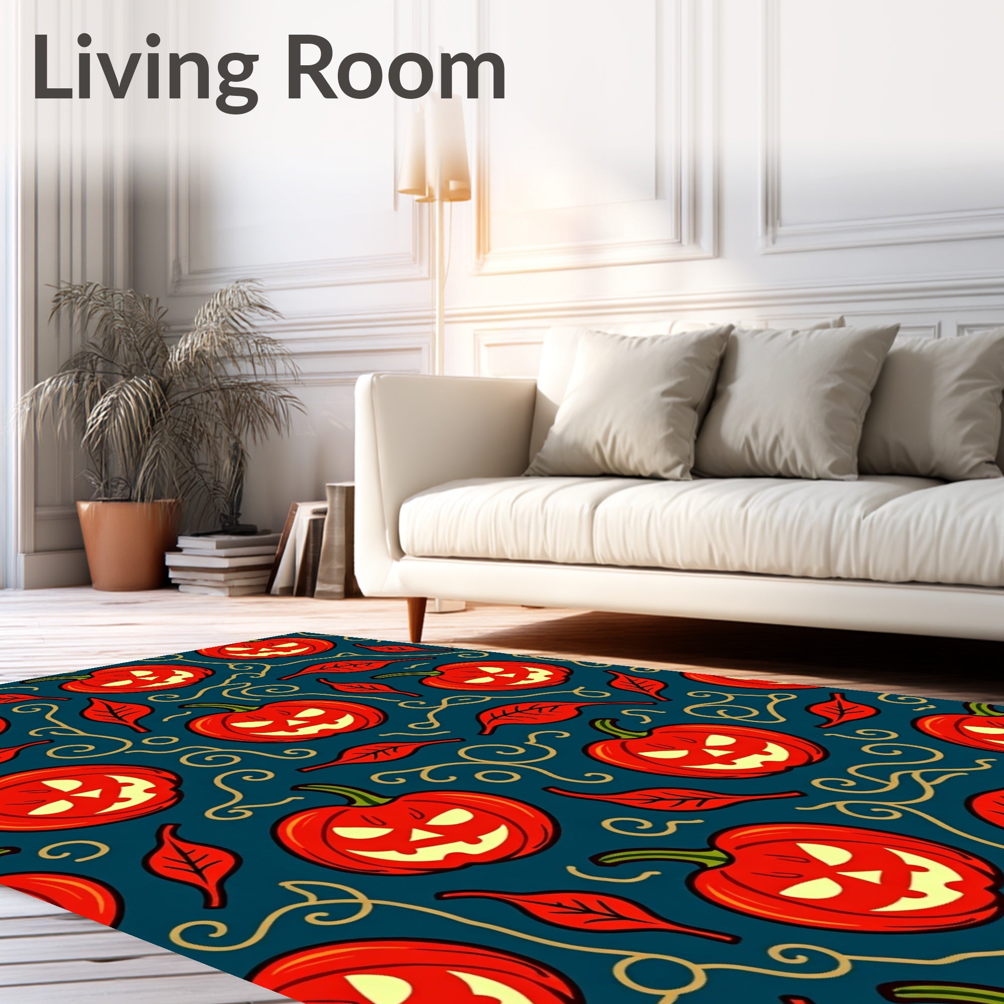 Halloween Red Jack-o'-Lantern Repeating Pattern Rug