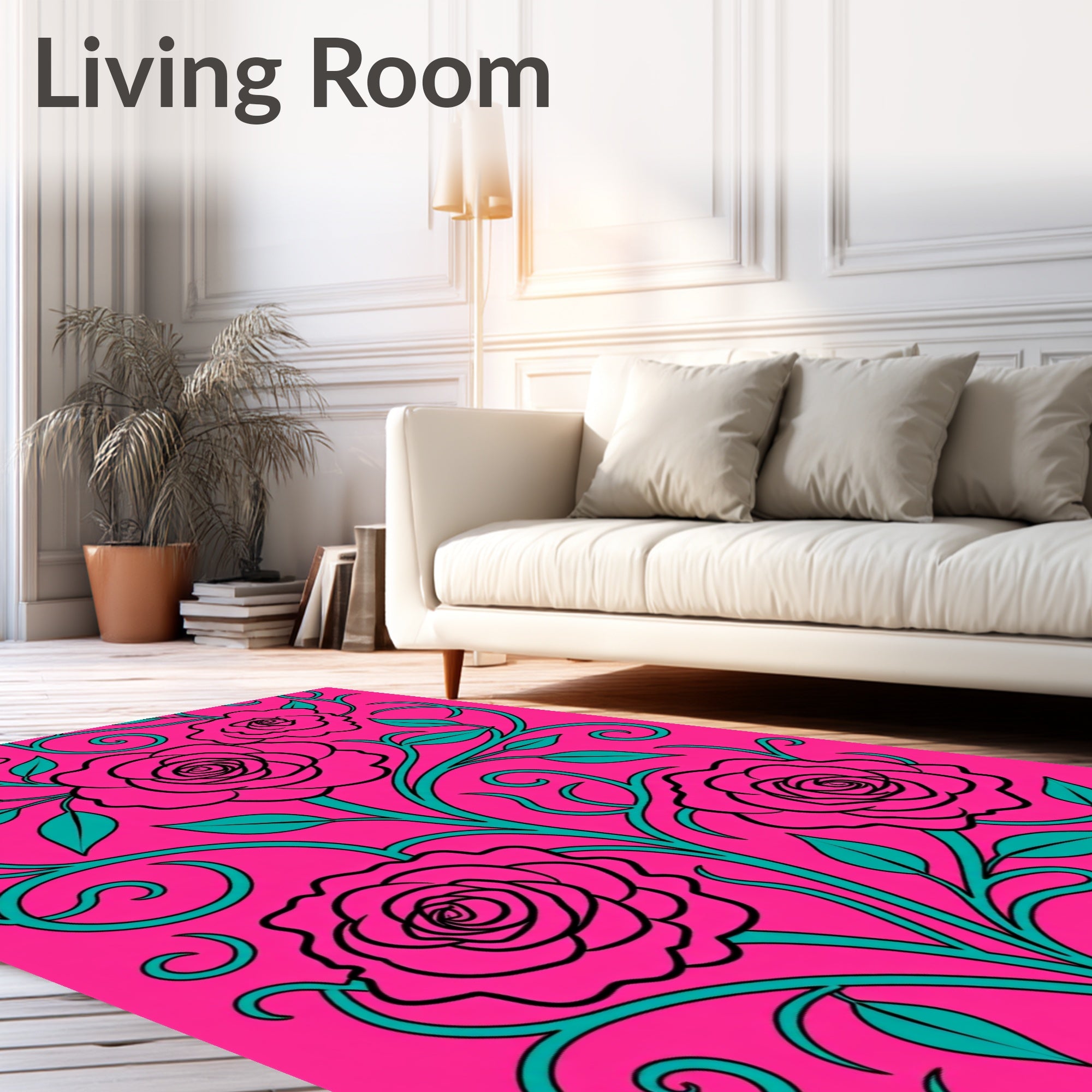 Bold Pink Floral Vine Swirl Rug