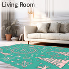 Teal Pink Christmas Tree Snowflake Medallion Rug
