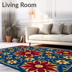 Deep Blue Floral Sunburst Medallions Rug