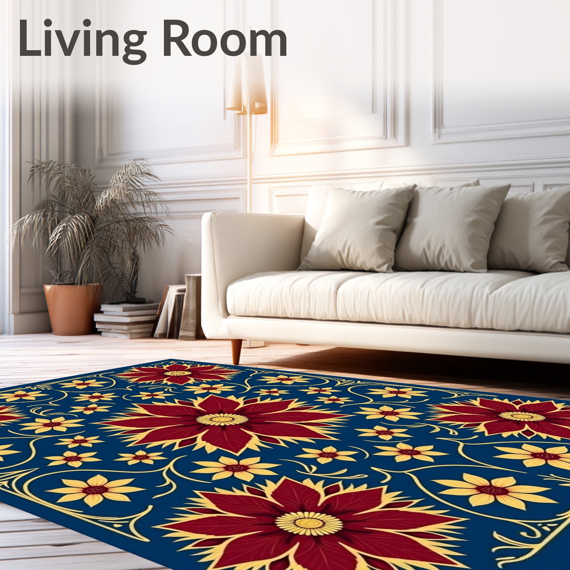 Deep Blue Floral Sunburst Medallions Rug