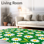 White Daisy Green Field Floral Rug