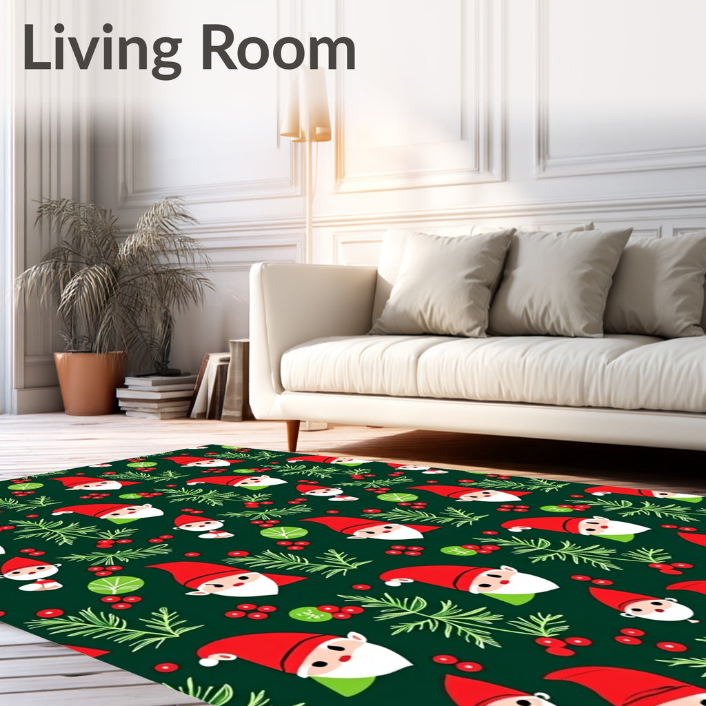 Festive Red Gnome Evergreen Berries Repeat Rug