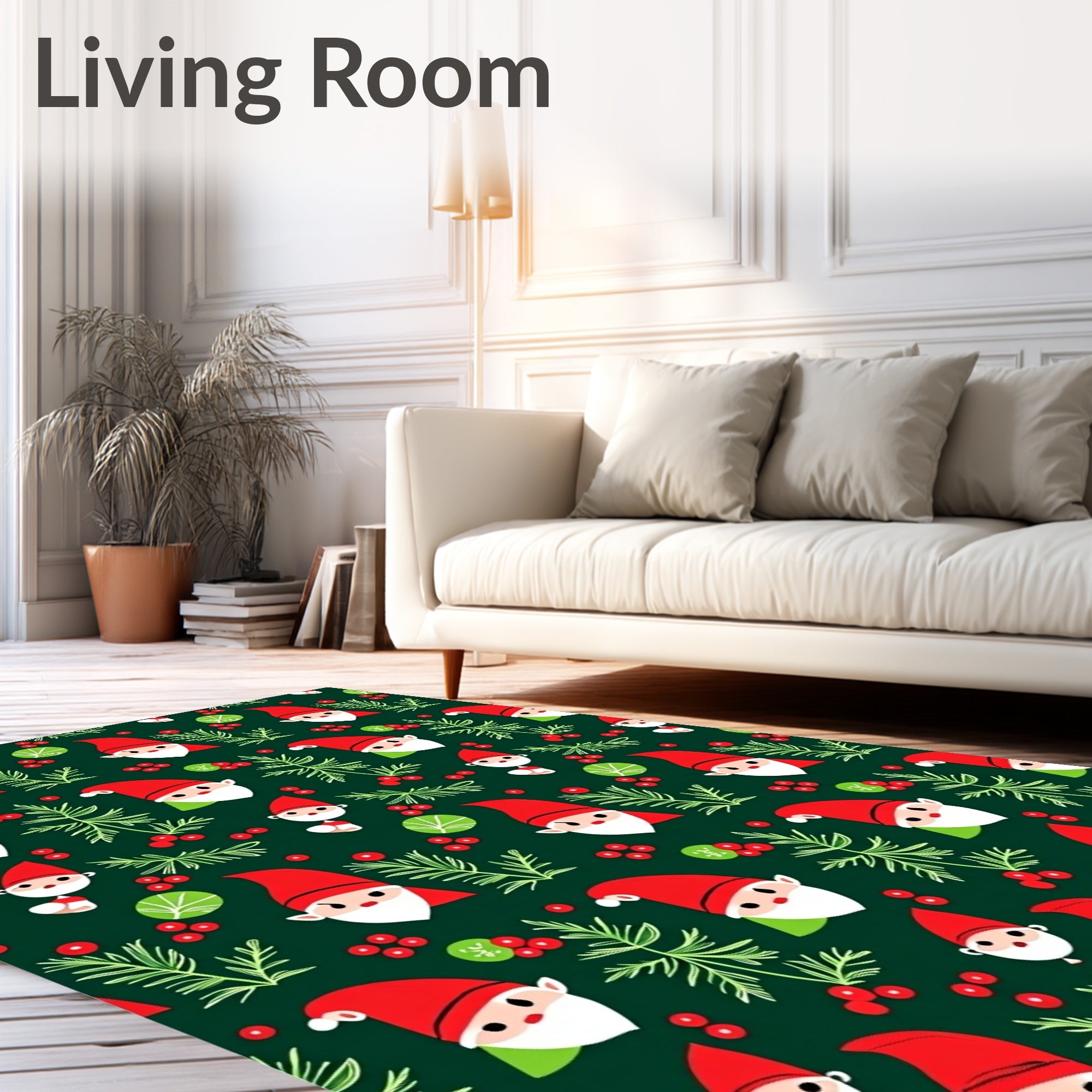 Festive Red Gnome Evergreen Berries Repeat Rug